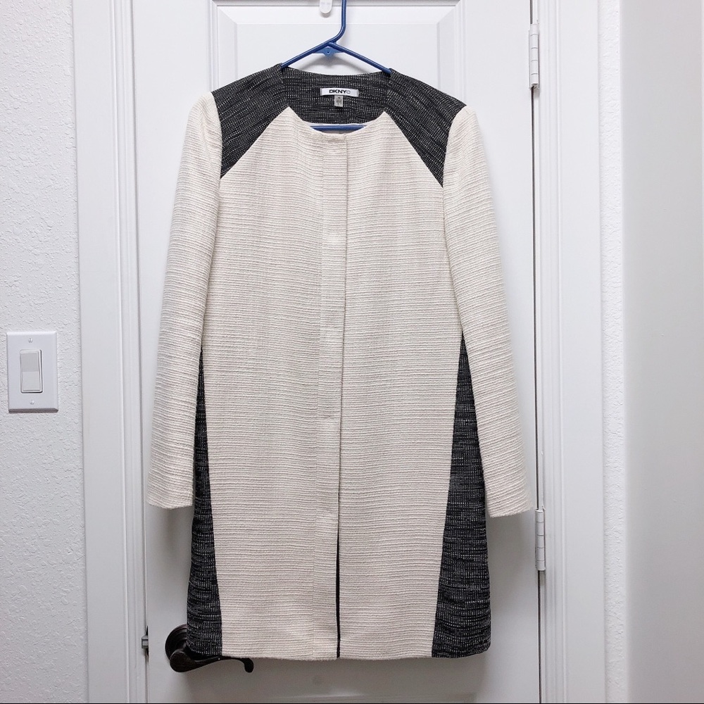 DKNY black and white classic tweet coat trench XS